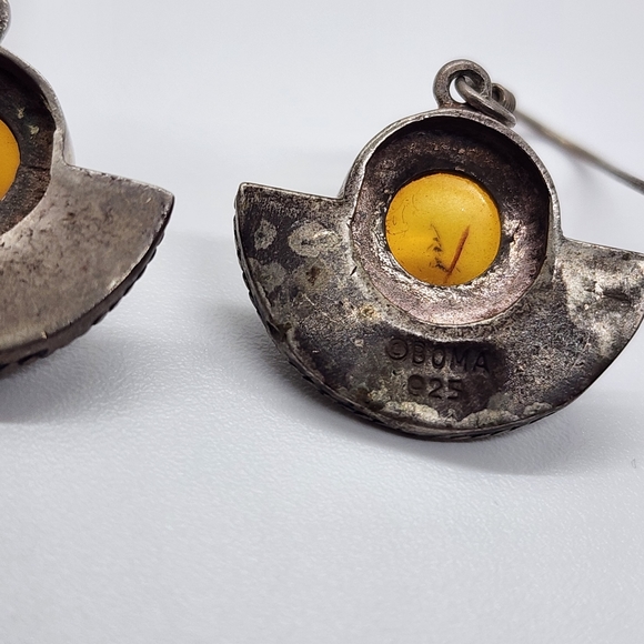 Vintage Boma 925 Sliver Amber Pendant & Earrings - Picture 6 of 14